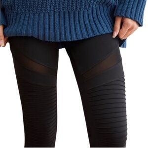 Aerie Chill Play Move Black High Rise Moto Mesh Leggings - Medium